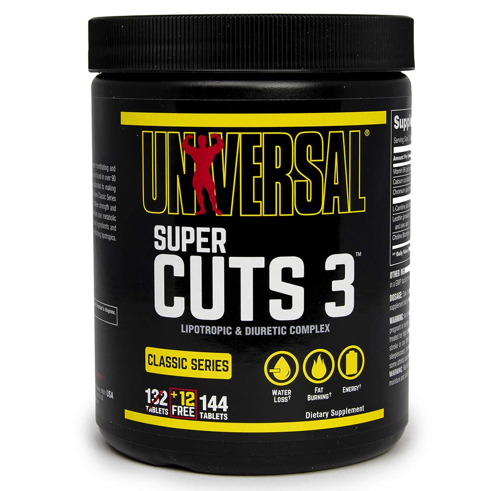 Universal Nutrition Super Cuts 3 Fat-Burner, stoffwechselanregende Diätkapseln zur Gewichtsreduzierung, erhöht den Energieverbrauch, Entwässerung-& Wasserreduktion, 130 Tabletten