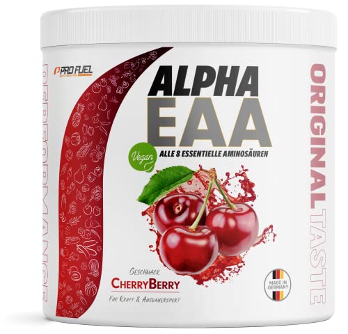ALPHA EAA Pulver 462g | Alle 8 essentiellen Aminosäuren | Vegan EAAs Aminosäuren Pulver | Amino Workout Drink | MADE IN GERMANY | Optimale Wertigkeit | Leckerer Geschmack (Kirsche)