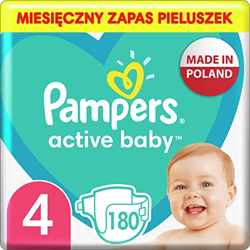 Pampers Baby Windeln Größe 4 (9-14kg) Active Baby Windeln, 180 Stück, Monatliche Verpackung, Durchlaufschutz Ganztägig
