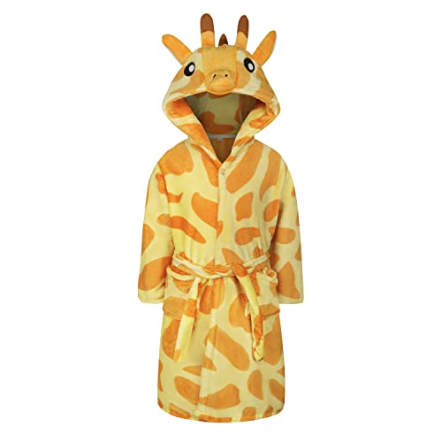 CuteOn Junge Mädchen Morgenmantel aus Flanell mit Kapuze Plüsch Kuscheliger Bademantel Giraffe S