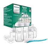 Philips Avent Natural Response Glas-Geschenkset für Neugeborene – 3 x 120 ml und 2 x 240 ml Babyflaschen, 2 x ultra soft Schnuller 0–6 Monate, Flaschenbürste, BPA-frei (Modell SCD879/11)