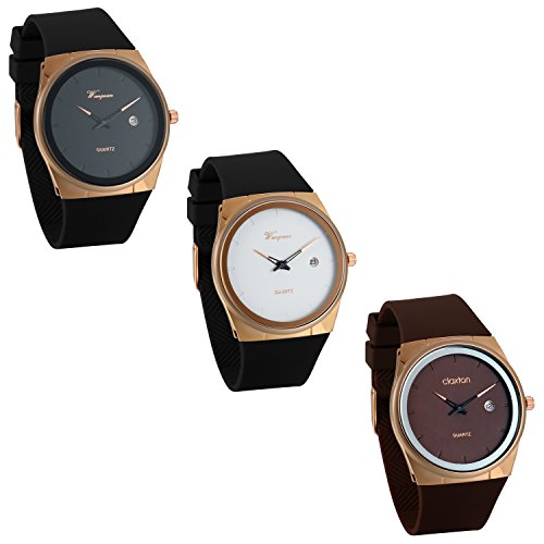 JewelryWe 3pcs Herren Uhren Ultra Dünne Minimalistische Analog Quarz Uhr Datum Kalender Business Casual Armbanduhr mit Silikon Armband, 3 verschiedenen Modellen