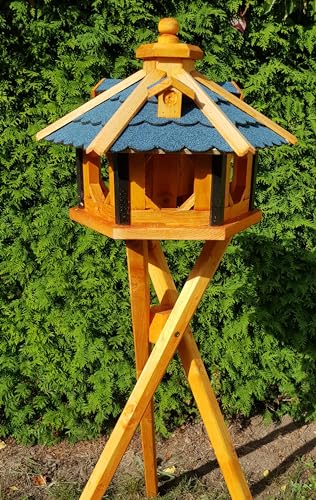 Vogelhaus aus Holz wetterfest (L mit Ständer, Blau)