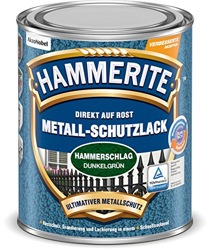 Hammerite Metall-Schutzlack hammerschlag Rostschutz Lack Metallfarbe Grundierung (750ml, dunkelgruen)