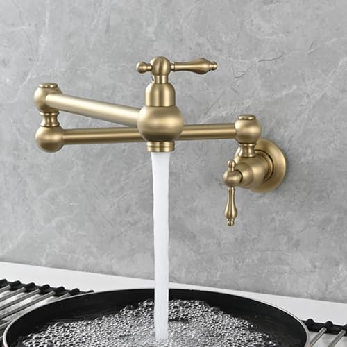 Kaltwasserhahn Küche Wandmontage Drehbar Klappbar Messing Wasserhahn Küche Kaltwasserhahn-Gebürstetes Gold