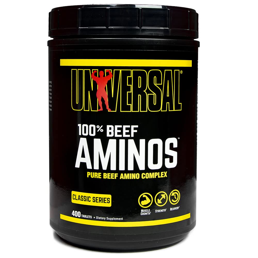 Universal Nutrition RINDERAMINOSÄURE-KOMPLEX enthält ein vollständiges Spektrum an wichtigen Aminosäuren (EAAs & BCAAs), hochwertiges Rinderproteinisolat zum Aufbau magerer Muskelmasse, 400 Tabletten