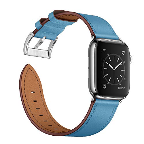 Arktis Lederarmband kompatibel mit Apple Watch (Series 1, Series 2, Series 3 mit 42 mm) (Series 4, Series 5 mit 44 mm) Wechselarmband [Echtleder] inkl. Adapter - Faded Blue