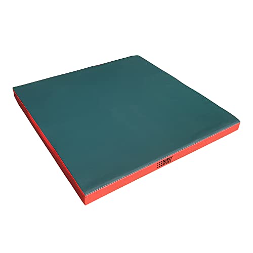 NiroSport Turnmatte für zu Hause / 8cm hohe Weichbodenmatte für Gymnastik & Yoga / Kinder Sportmatte für Turnhallen – hautfreundlicher Fitnessmatte aus abwaschbarem Kunstleder (100 x 100 cm, Grün/Rot)
