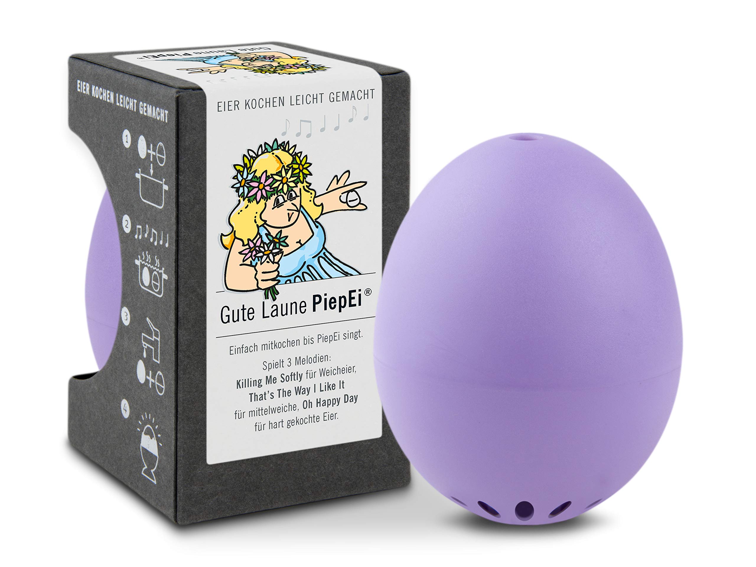 Gute Laune PiepEi Lila - Singende Eieruhr zum Mitkochen - Eierkocher für 3 Härtegrade - Gute Laune Geschenk - Lustiges Kochei - Musik Eggtimer - Brainstream