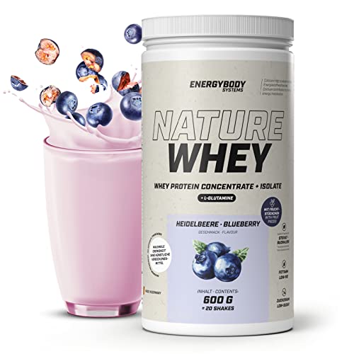 Energybody Nature Whey Protein Isolate & Concentrate 600g / zucker- und fettarmes Molkenproteinpulver / Eiweiß Pulver ohne künstliche Verdickungsmittel / Eiweiss Shake (Heidelbeere)