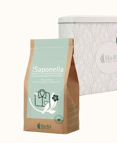 Ha-Ra Saponella Kombipack Color-Waschmittel Pulver & Waschmittelbox I 1,7 kg Waschpulver für Buntwäsche I bis zu 77 Waschladungen I stylische Dose für Waschpulver aus 100% recycelten Materialien