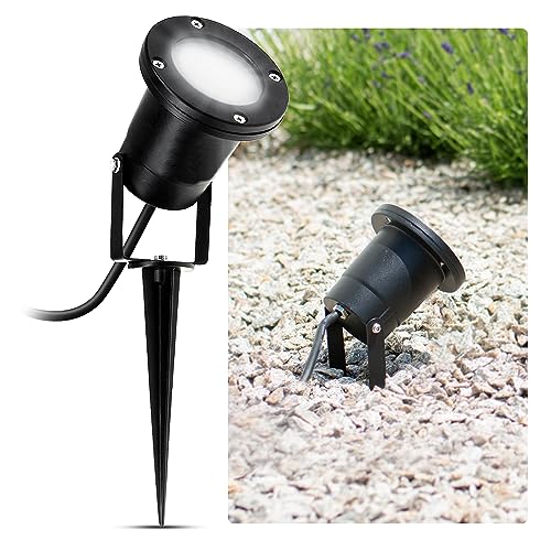 LED Gartenleuchte Strahler mit Erdspieß für außen in schwarz - mit 3W GU10 LED neutralweiß - Rasenstrahler Kopf schwenkbar