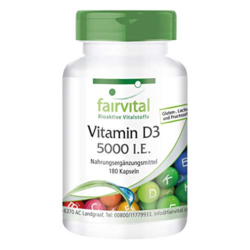 Vitamin D3 5000 I.E - HOCHDOSIERT - 180 Kapseln - alle 5 Tage 1 Kapsel - Cholecalciferol