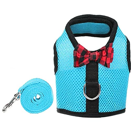 Pet Harness Set Rabbit Leash Harness Vest Type Berathable Grid for Bunny Small Animals Blue S