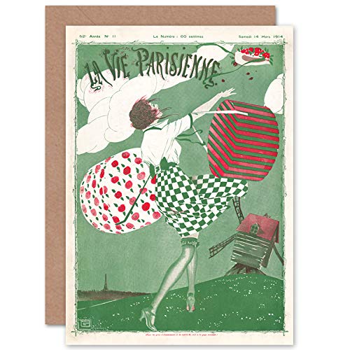 Artery8 La Vie Parisienne Windy Day Shopping Magazine Cover Sealed Greeting Card Plus Envelope Blank inside Cover der Zeitschrift Startseite