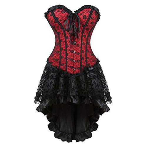 Josamogre Korsett Kleid Corsage Rock Set Corset Dress Corsagenkleid Spitzen Gothic Elegant Schwarz Rot S