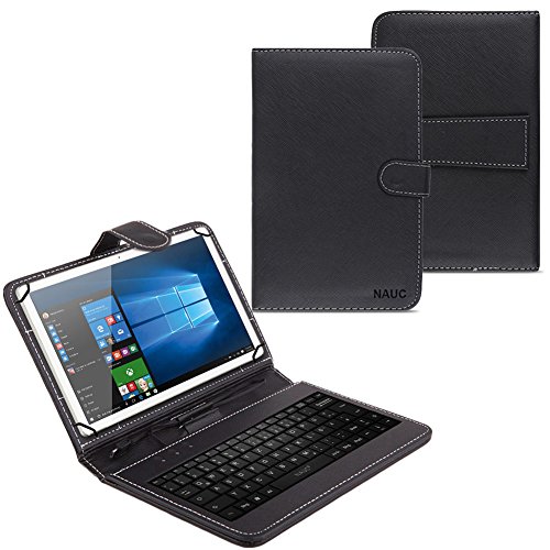 NAUC Hülle Tasche Keyboard Case für Tablet Tastatur QWERTZ Standfunktion Micro USB Schutz Cover mit Standfunktion und Magnetverschluss, Tablet Modell für:Wortmann Terra PAD 1061