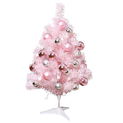 JYCRA Künstlicher Mini-Weihnachtsbaum, 60 cm, rosafarbener Tisch-Weihnachtsbaum mit LED-Lichterkette und hängenden Ornamenten für Weihnachten, Party, Heimdekoration