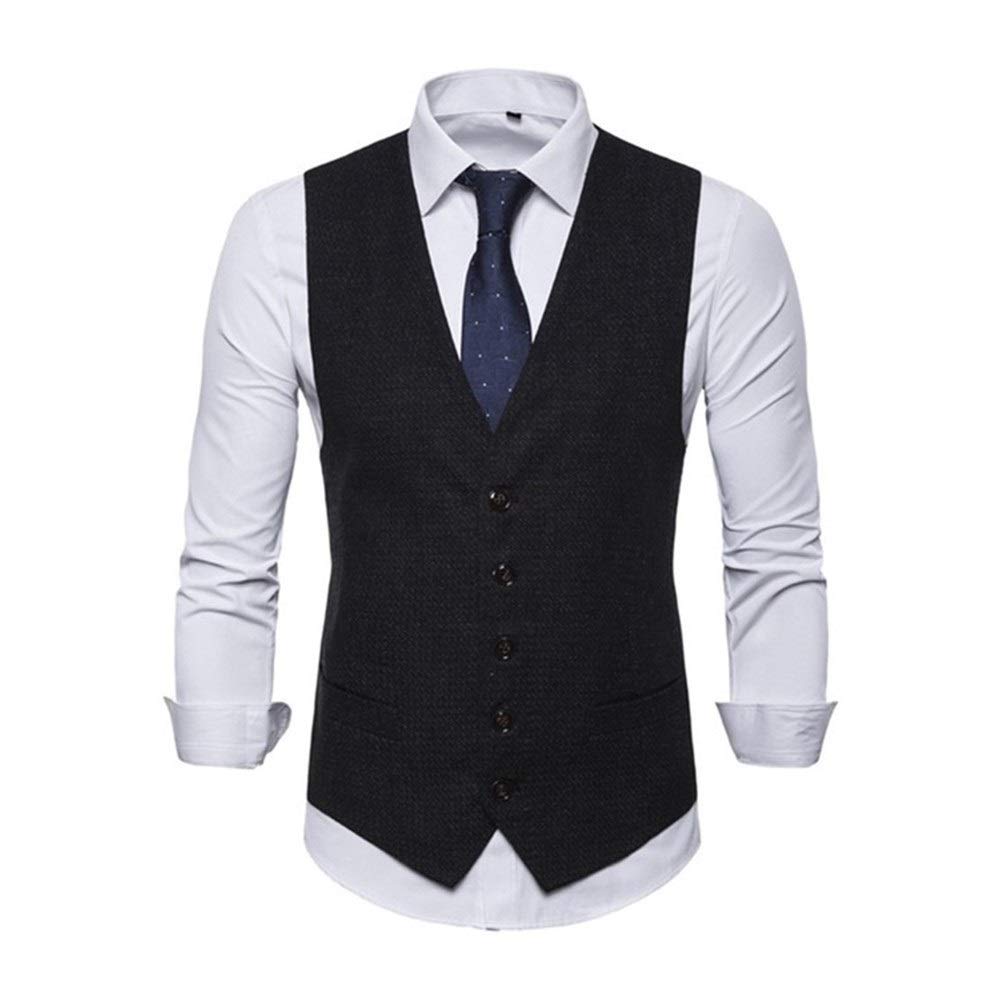 Mens Slim Fit Einreiher Anzug Weste-Kleid-Geschäft Hochzeit Weste-Westen-Männer Solid Color Gilet Homme Sleeveless (Color : Black, Size : XXL.)