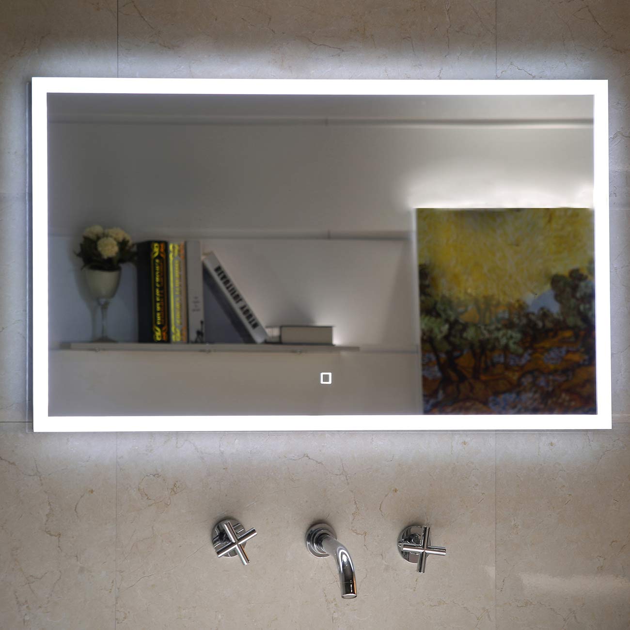 Badezimmerspiegel Badspiegel mit LED-Beleuchtung Touch-Schalter (100 x 60 cm)