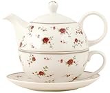 Clayre & Eef LPRTEFO La Petite Rose Teekanne mit Tasse Rosenmuster (0,4 l) Ca. 0,4 l