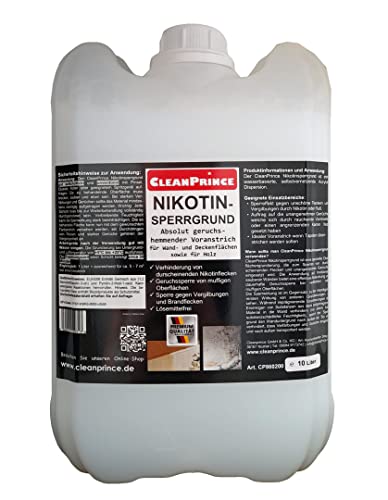 CleanPrince Nikotin-Sperrgrund 10 Liter | Voranstrich Sperrgrundierung Lösemittelfrei Geruchssperre Sperrgrund für Wand- und Decken sowie Holz