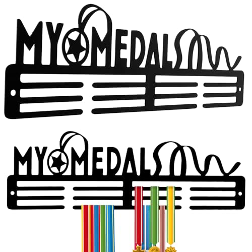 Medaillenausstellungsbügel für 30-45 Medaillen Wandmontage Eisenmedaille Display Rack Dekorative Schwarzmedaillenhalter Großer Lagerkapazität Anti-Rust-Medaillenbügel 14x4,5 Zoll(schwarz)