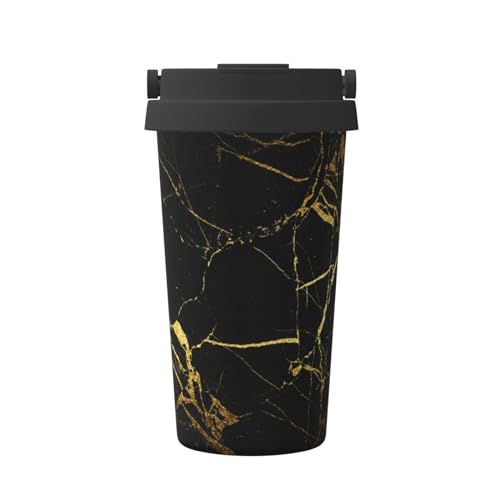VAGILO Schwarzer und goldener Hintergrund, isolierter Kaffeebecher - Stilvoller und tragbarer Thermo-Kaffeebecher für heiße und kalte Getränke, Outdoor, Kaffeetasse, Büro, Kaffeetasse, Camping,