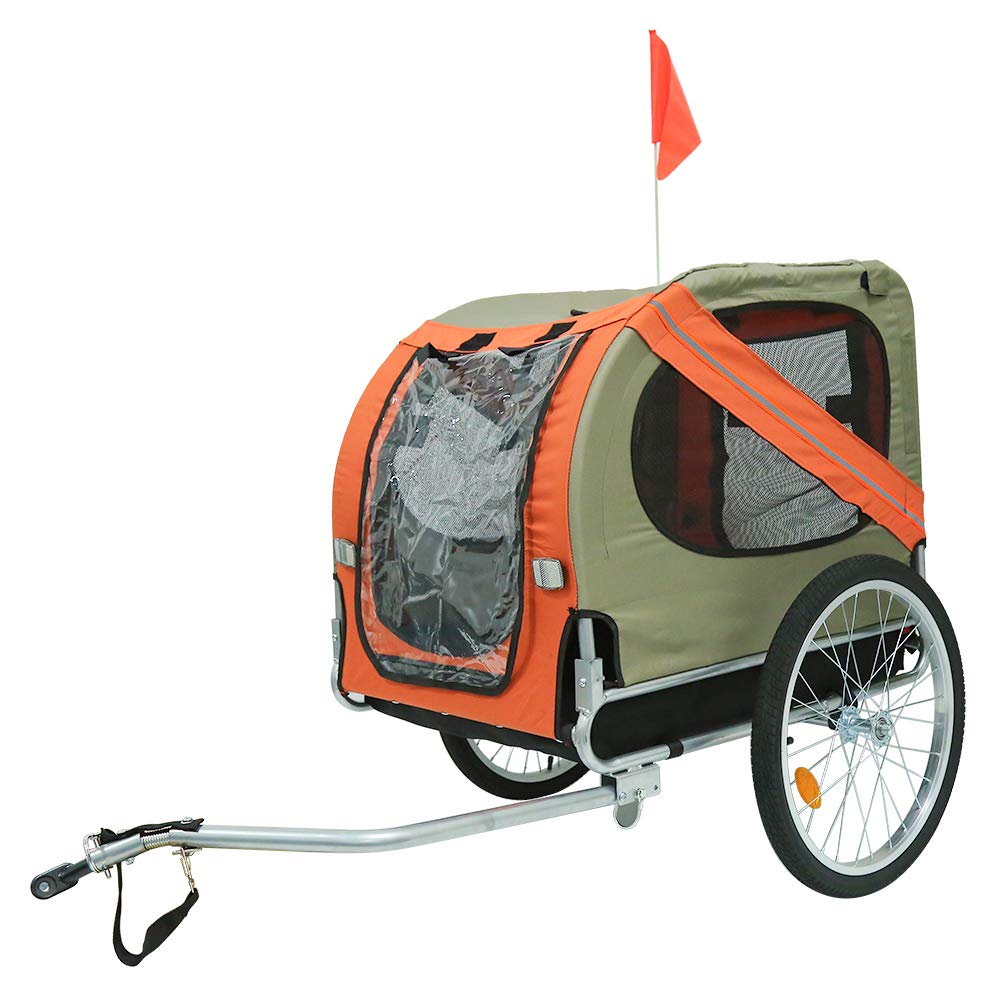 Fahrradanhänger für Hunde, faltbar, Fahrradanhänger mit Sicherheitsgurt und Flagge, maximale Belastung 40 kg (Grau/Orange)