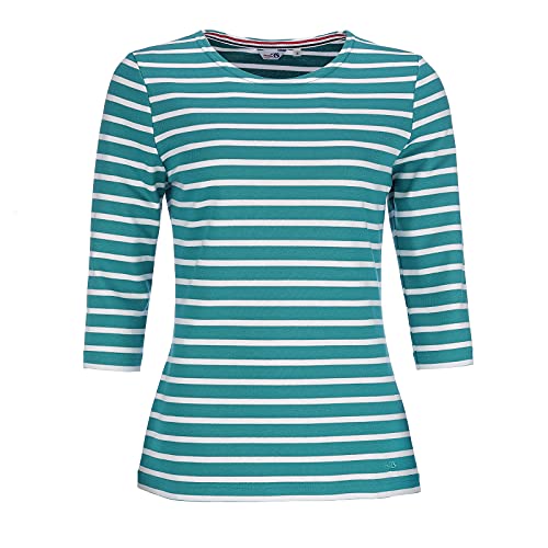 modAS Bretonisches Damenshirt mit 3/4-Arm - Streifenshirt Ringelshirt Basic Shirt Gestreift aus Baumwolle in Petrol/Weiß Größe 40