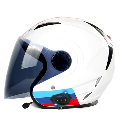 Motorrad-Retro-3/4-Halbhelm, Bluetooth-Motorrad-Jethelm, Motorrad-Moped-Jet-Scooter-Helm, DOT/ECE-zugelassen, für Erwachsene, Männer und Frauen, Crash-Moped-Helm H,XL61 ~62CM