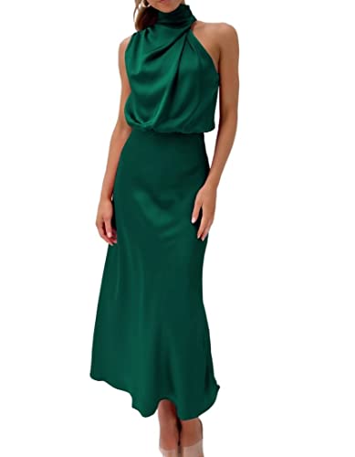 HENGNICE 2023 Frühjahr und Sommer neue High-End-Satin ärmelloses Kleid Europäische und amerikanische Mode elegantes Promi-Licht-Abendkleid (Color : GRÜN, Size : S)