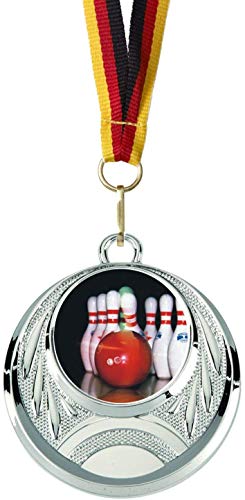 Verlag Reiner Kullack 50er-Set Medaillen »Bowling«, mit 25 mm Sportfoto-Emblem (Folie, bunt), Medaille mit Band für Turnier oder als Mitgebsel für Kindergeburtstag