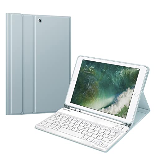 Fintie Tastatur Hülle für iPad 9.7 2018 (6. Generation), Soft TPU Rückseite Gehäuse Keyboard Case mit eingebautem Pencil Halter, magnetisch Abnehmbarer QWERTZ Bluetooth Tastatur, Eisblau