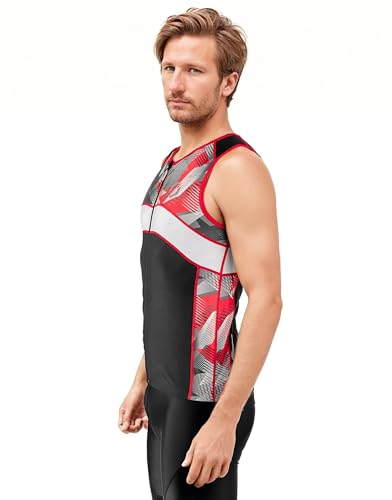 SLS3 Triathlon Herren Top mit Reißverschluss | Trikot | Shirt | Tops | FX Tri Jersey (Black/Red Geo, L)