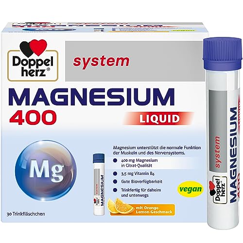 Doppelherz system MAGNESIUM 400 LIQUID – Magnesium unterstützt die normale Funktion der Muskeln und des Nervensystems – 30 Trinkfläschchen