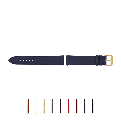 SELVA Uhrenarmband, 14-24 mm, Leder, zum Wechseln, Ersatzarmband für Smartwatch, Made in Germany, Größe:24 mm, Farbe:Ozeanblau mit Goldener Schließe