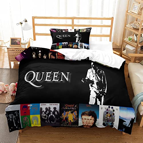 Queen Band Bettbezug,3D Musik Bettwaren Rock 'n' Roll Steppdeckenbezüge,Mikrofaser Bettbezug Mit Kissenbezügen einzeln（135x200cm）