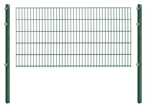 Doppelstabmattenzaun - Komplettset inkl. Pfosten (60x40mm) und Montagematerial - Verschiedene Längen und Höhen – Grün oder Anthrazit (L 8 m - H 103 cm, grün)