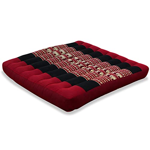 livasia Kapok Sitzkissen 50x50x6,5cm der Marke Asia Wohnstudio, optimal als Stuhlauflage oder Meditationskissen, Bodenkissen BZW. Stuhlkissen (rot/Elefanten)