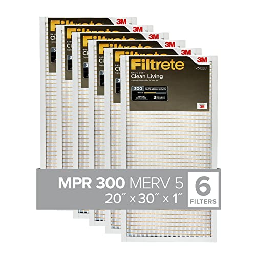 Filtrete 20x30x1 Luftfilter MPR 300 MERV 5, Clean Living Basic Dust, 6er Pack (genaue Maße 19,81 x 29,81 x 0,81)