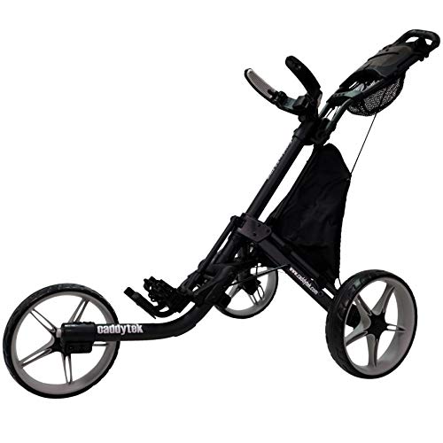 CaddyTek EZ Tour Quickfold Deluxe 3-Rad Golftrolley Golfcaddy faltbar komplett mit Kühltasche - Modell 2020 - Qualität vom Deutschen Fachhändler (Black-Grey)