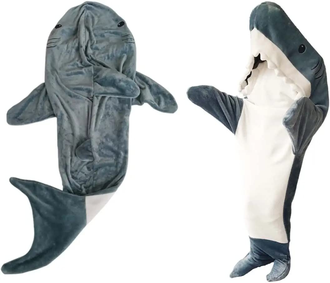 IDAHSOR Hai-Schlafsack Superweicher kuscheliger Flanell-Hoodie Haifischschwanz Tragbare Hai-Decke für Jungen Mädchen Cosplay Hai-Kostüm Hai-Geschenke für Hai-Liebhaber (S)