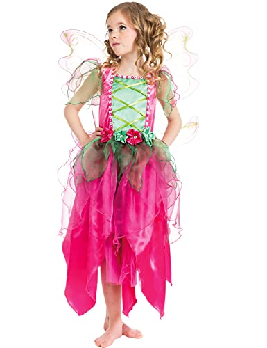 Feen Kostüm "Flower" für Mädchen - Pink Grün | Blumenfee Elfe Waldfee Kinder Verkleidung (104)