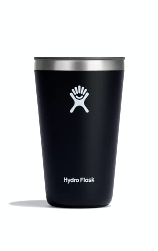 Hydro Flask - All Around Thermobecher 12 oz (355 ml) mit Verschließbarem, Auslaufsicherem Press-in Lid - Doppelwandiger, Vakuumisolierter Reisebecher aus Edelstahl - Heiß & Kalt - BPA-frei - Black