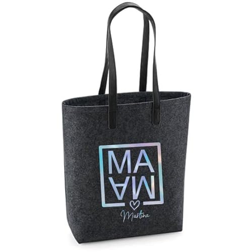 Filztasche Damen-Shopper mit Motivdruck MAMA | Bedruckt und Personalisiert mit Namen | Einkaufs-Tasche Geschenk Muttertag (dunkelgrau)
