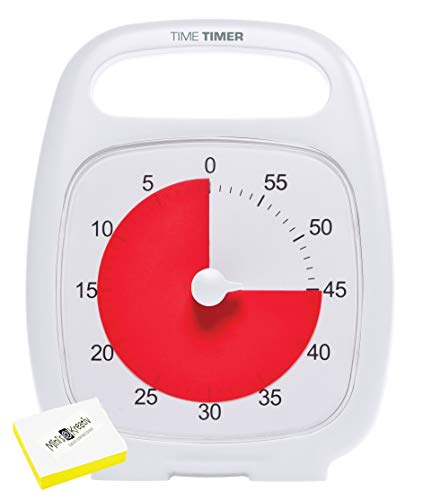 Time Timer Plus 60 min-Weiß-Uhr für Zeitverwaltung, Zeitmanagement geeignet für Büro, Klassenzimmer, zu Hause, Kinder mit (Kinder mit ADHS, ADD, Autismus, Asperger) + GRATIS Minis Haftnotiz Block