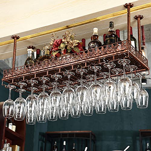 EESHHA Weinregal Weinregale, hängendes Weinglasregal, Vintage-Weinflaschenhalter, einfaches Deckendekorationsregal für Bars, Restaurants, Küchen, Stielglashalter (Bronze, 80 x 35 cm)