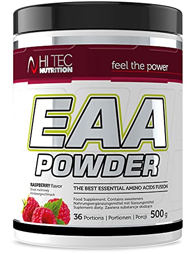 HI TEC NUTRITION - EAA-Pulver - 500g, Himbeere, exogene Aminosäuren, Regeneration, Proteinaufnahme, für Sportler, Bodybuilder, Fitnessstudio