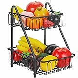 Obstkorb 2 Tier Obstschale Brotkorb Gemüsegestell für Obst, Gemüse, Snacks, Zuhause, Küche Lagerung, Schwarz